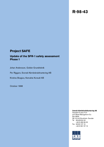 Project Safe. Update of the SFR-1 safety assessment – Phase 1 – SKB.com