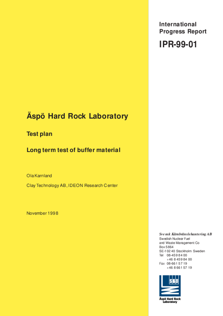 Äspö Hard Rock Laboratory – Test plan. Long term test of buffer ...