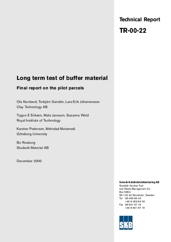 Long term test of buffer material. Final report on the pilot parcels ...