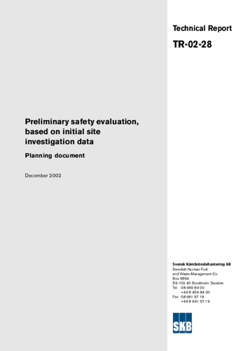 Preliminary safety evaluation, based on initial site investigation data ...
