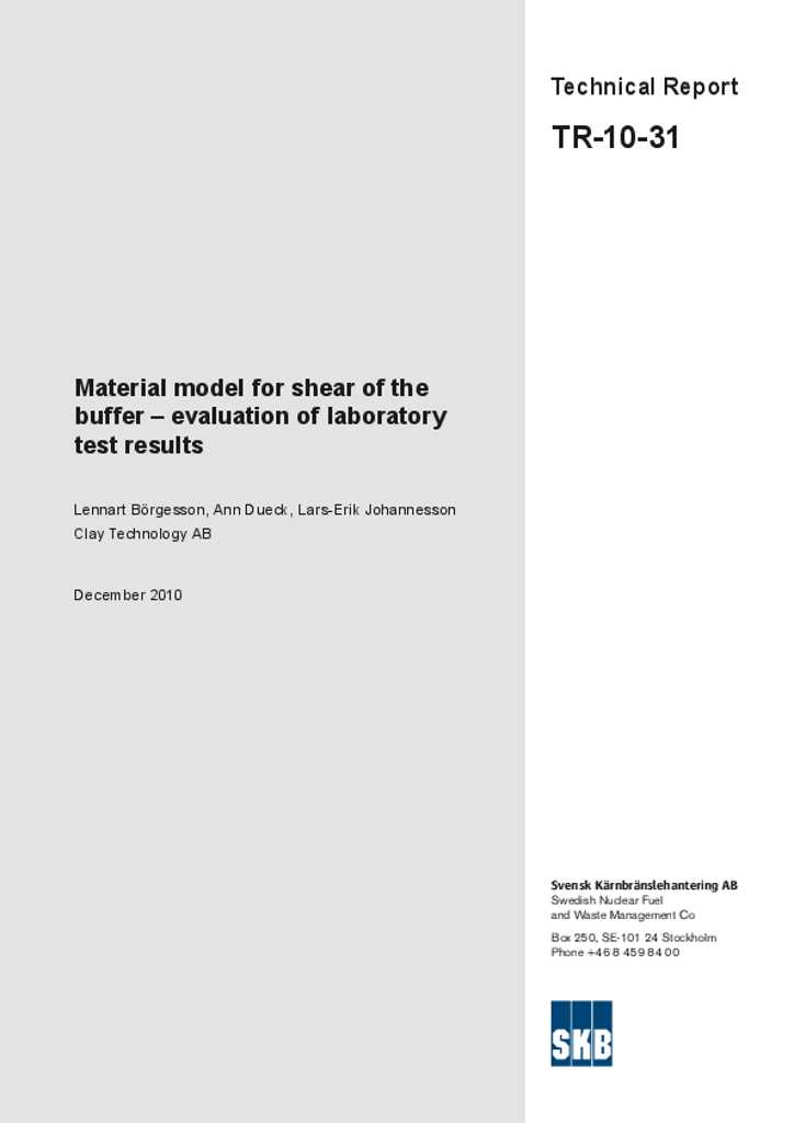 Material model for shear of the buffer – evaluation of laboratory test ...