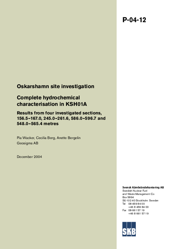 Oskarshamn site investigation. Complete hydrochemical characterisation ...