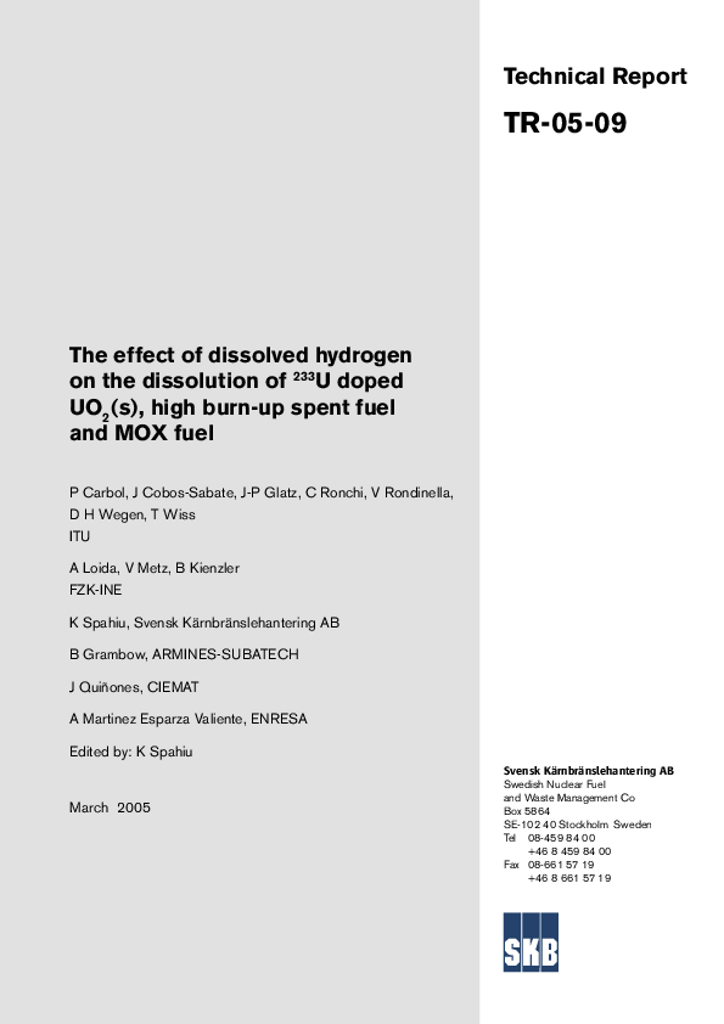 The effect of dissolved hydrogen on the dissolution of 233U doped UO2(s ...